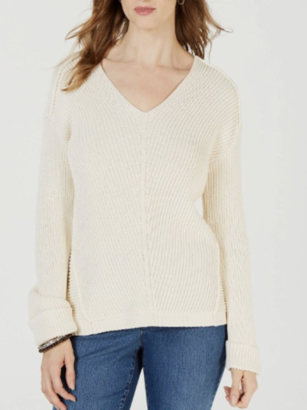 Charter Club Women's Vanilla White V-neck Knit Sweater XL